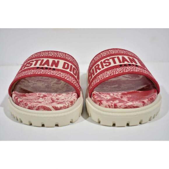 Christian Dior Dway Red Logo Toile De Jouy Platform Slide Mule Flat Sandal 40.5 - Picture 7 of 12